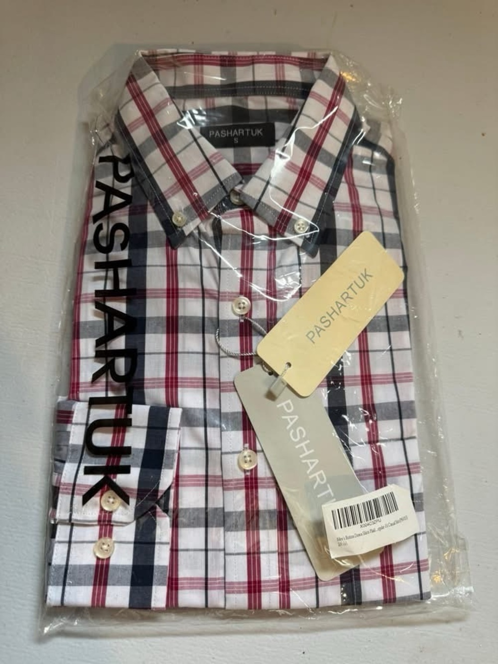 Men's Red & Navy Plaid Button-Down Shirt